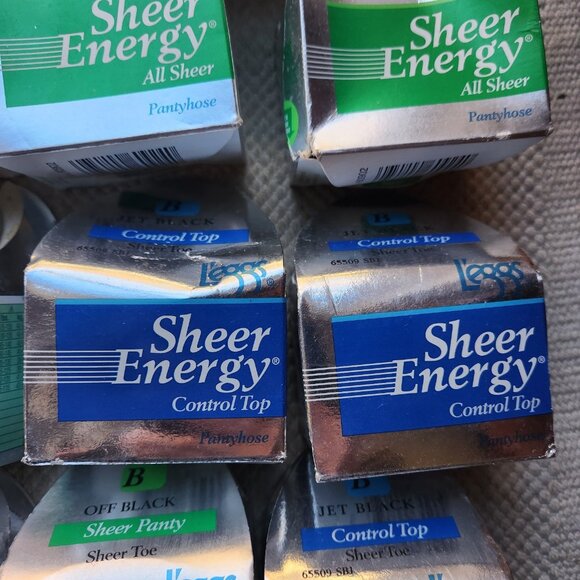 11 Leggs Sheer Energy Control Top Pantyhose Jet Off Black Sheer Toe Size B Boxed - Picture 3 of 6